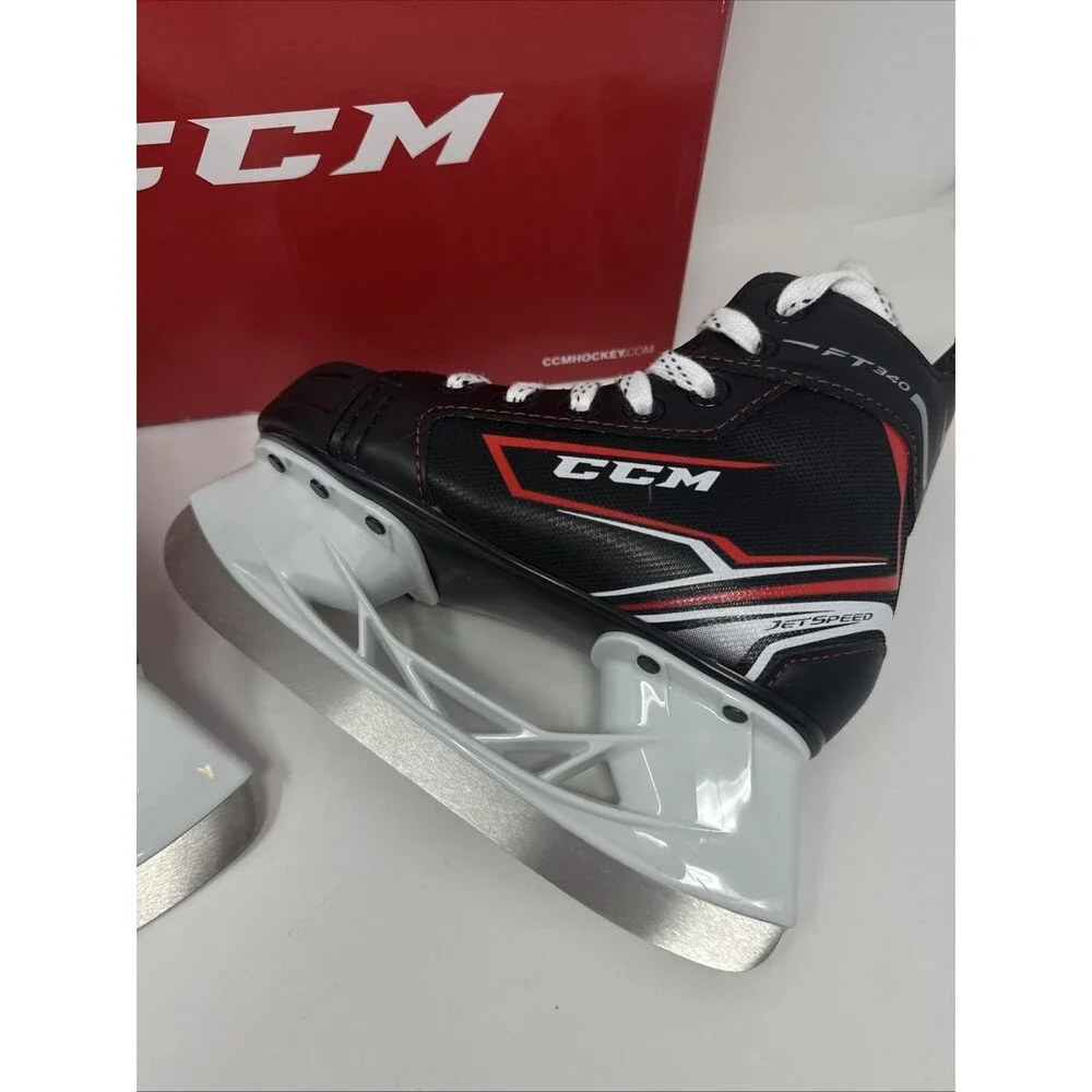 CCM FT340 YOUTH 12 D YT Jet speed Ice Hockey Player Skates BOX NICE Red Black